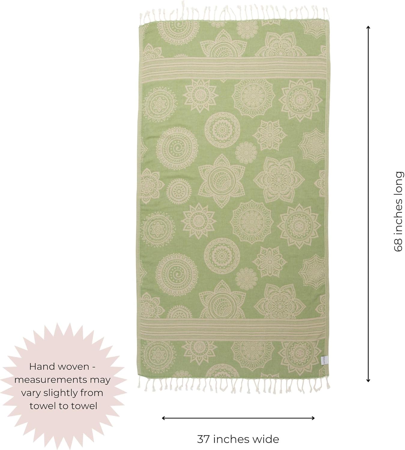 Turkish Bath & Beach Towel – Reversible Medallion Design - 100% Organic Turkish Cotton - Soft, Lightweight, Absorbent Peshtemal, Quick Dry, Sand Free – for Pool, Gym, Throw, Travel - Black