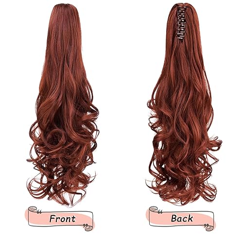 Miniatura 10 de HEWEICSY Cola de caballo, extensión de cabello negro de 22 pulgadas de largo, extensión de cabello sintético rizado, ondulado, cola de caballo con