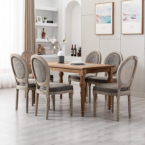 Miniatura 7 de Juego de 2 sillas de comedor de cuero estilo rústico francés para cocina y comedor con respaldo redondo de poliuretano, sillas de cocina tapizadas