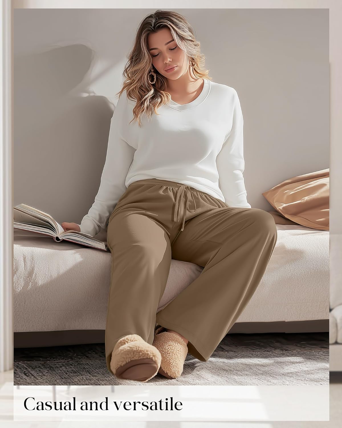 Neer 3 Pack Women's Plus Size Lounge Pants, Wide Leg Yoga Pants Baggy Drawstring Sweatpants with Pockets Casual Loose Jogger - Image 3