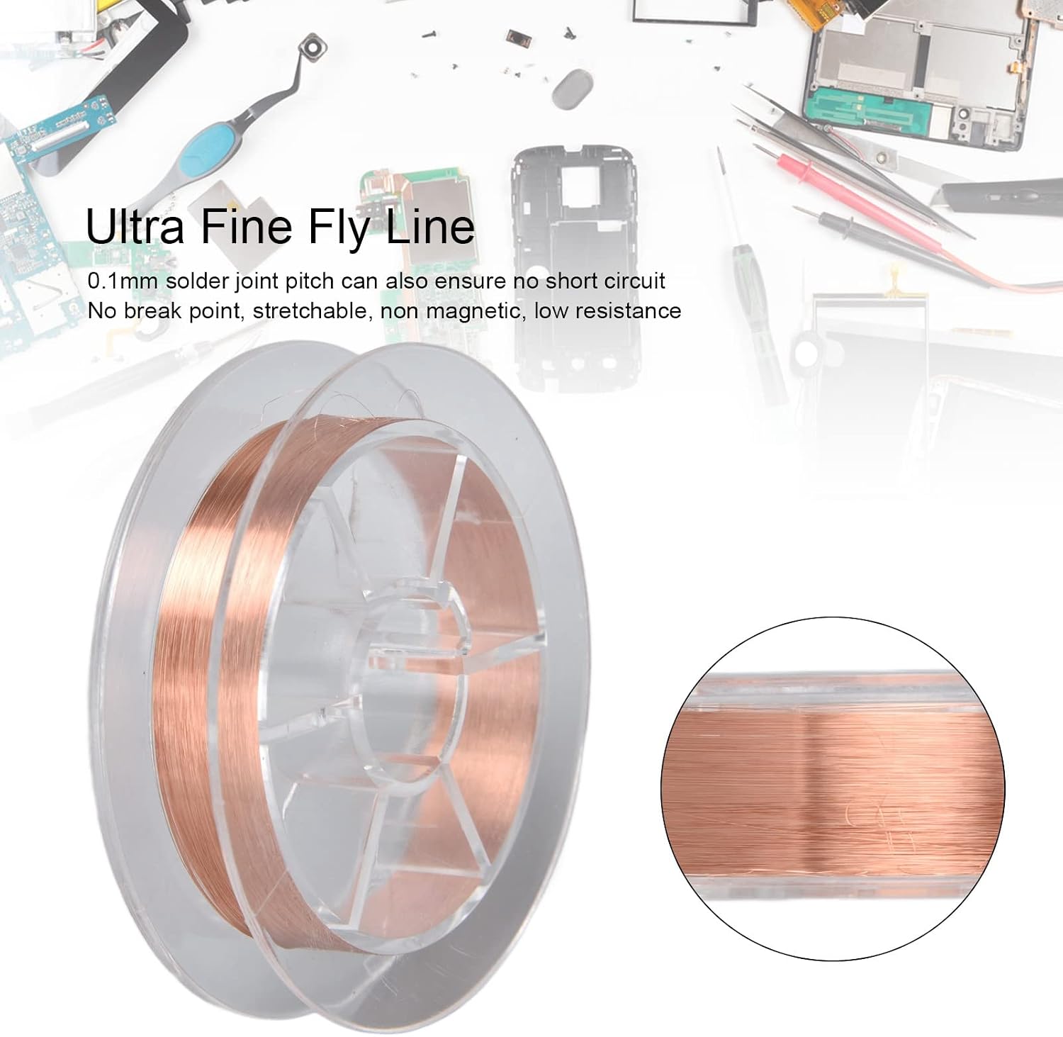 0.02mm Copper Wire, 120m Superfine Jumping Wire Enameled Magnet Winding Wire, Ultra Fine Insulation Type Low Resistance Phone Chip Conduction Wire
