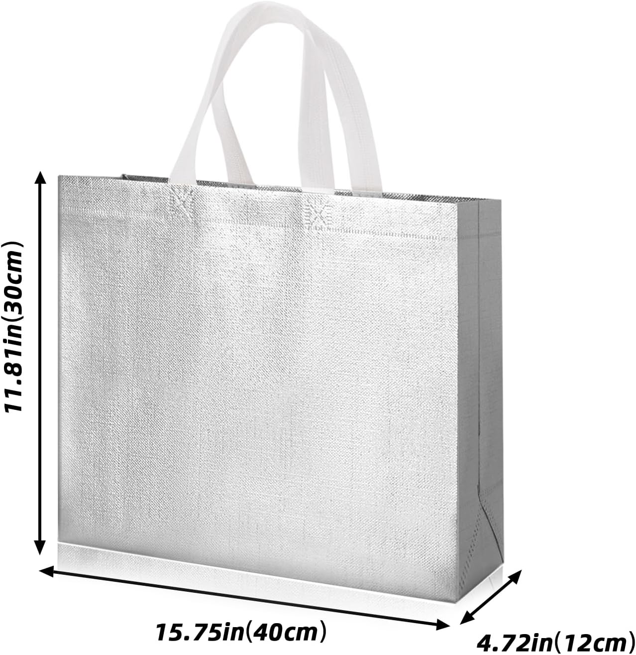 Glossy Silvery White Large Gift Bags with Handle 20-Pack,Reusable Non-woven Party Favor Bags with Sturdy Base for Birthday Wedding Easter,15.75x11.81x4.72 Inches (Silvery white, M)