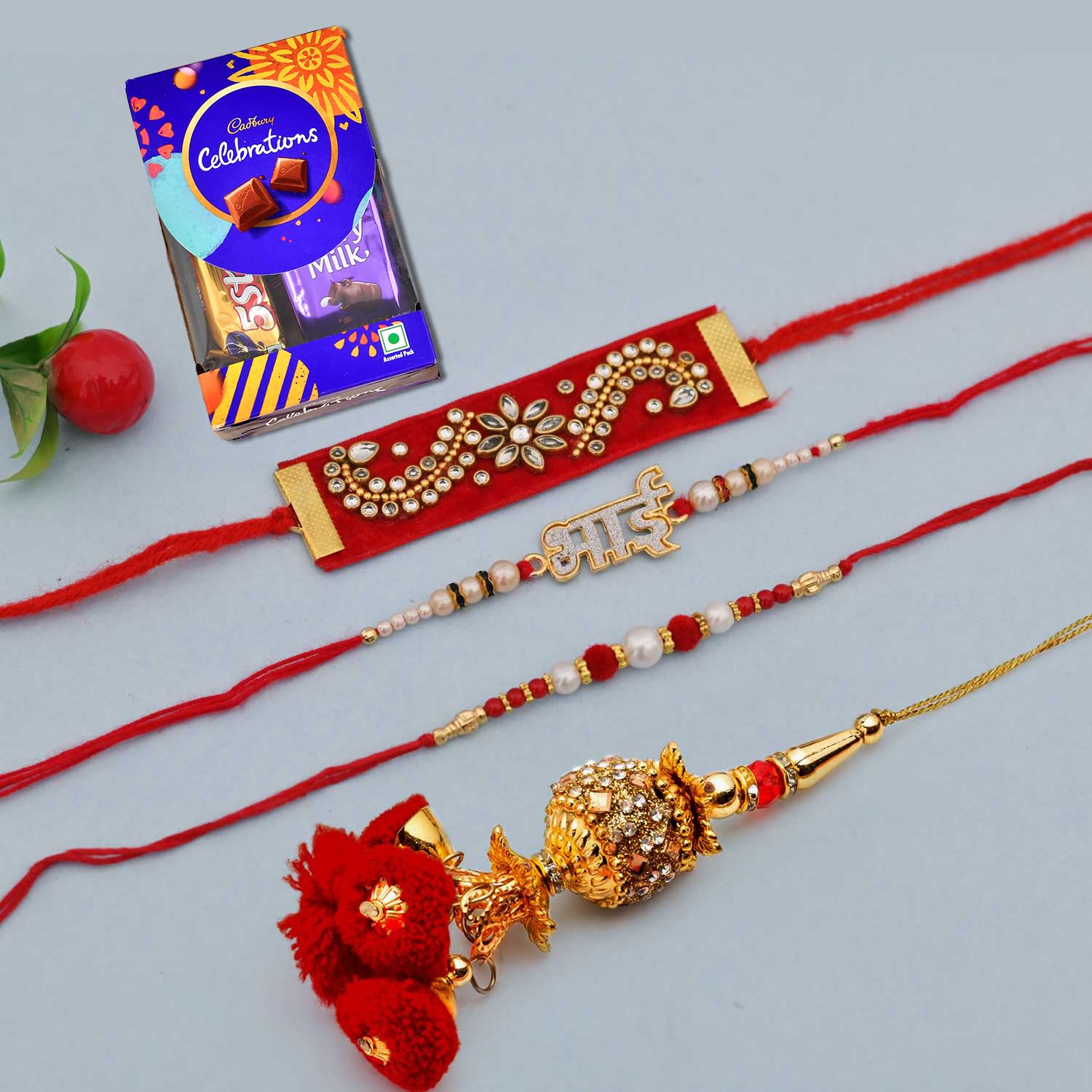 CraftVatika Premium Kundan Rakhi Set of 4 with Cadbury Celebration Chocolates Gift Pack Box, Set of 4 Rakhis For Bhaiya Bhabhi Kwith Rakshabandhan Greeting Card,Lumba Rakhi for Bhabhi (B09BP479C9) Amazon Price History, Amazon Price Tracker