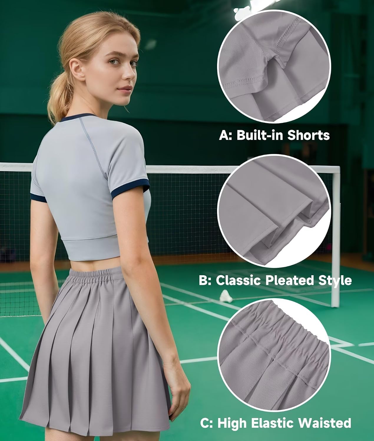Womens Pleated Skirt High Waisted Mini Skirts for Women Athletic Skort with Shorts Cheerleader Uniform Skorts