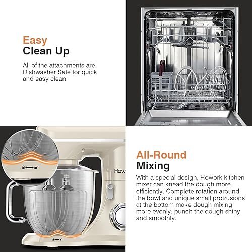 Miniatura 6 de Mini Angel Batidora de pie, batidora eléctrica de cocina de 10 velocidades, batidora de alimentos de cabeza inclinable con gancho para masa, batidor