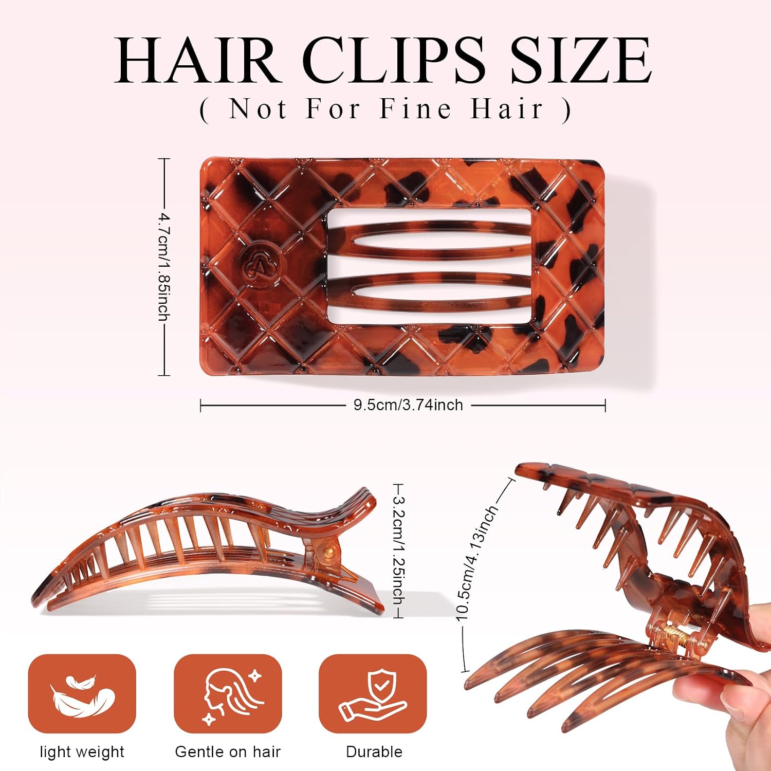 Medium Flat Hair Claw Clips for Women Thin Thick Hair, Duckbill Strong Hold Non Slip Square Hair Clips, Cozy French Lay Down Hairclips, Tortoiseshell Colors, 4 Pcs