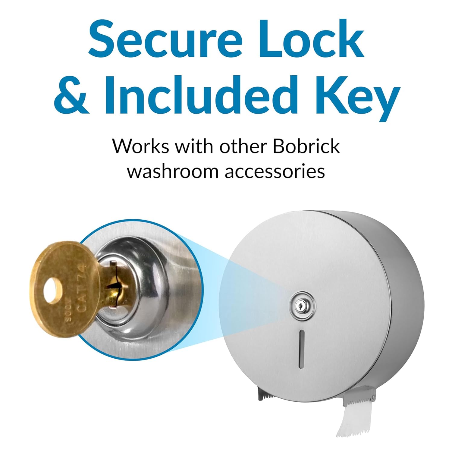 Bobrick Single Jumbo-Roll Surface-Mounted Toilet Tissue Dispenser, Satin-Finish Stainless Steel, ADA Compliant, Secure Locking Design, Versatile Roll Compatibility, Durable & Easy-Load Mechanism (Model B-2890)