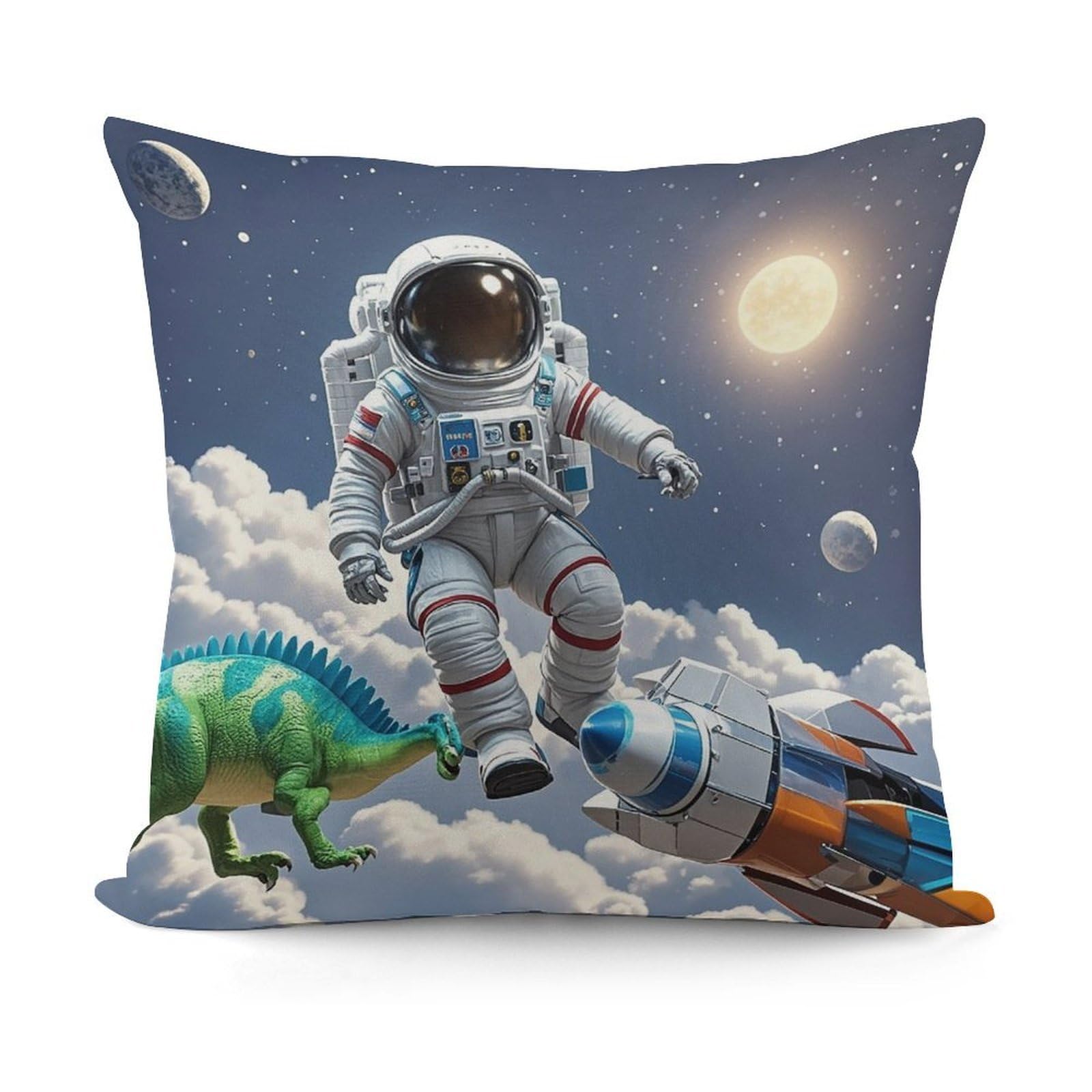 VstaDank Funny Astronaut Dinosaur Rocket Throw Pillow Covers 18x18 Inch Soft Couch Home Decor Cushion Cover Comfortable Plush Square Cushion Case Farmhouse Decorative Pillowcase for Living Couch