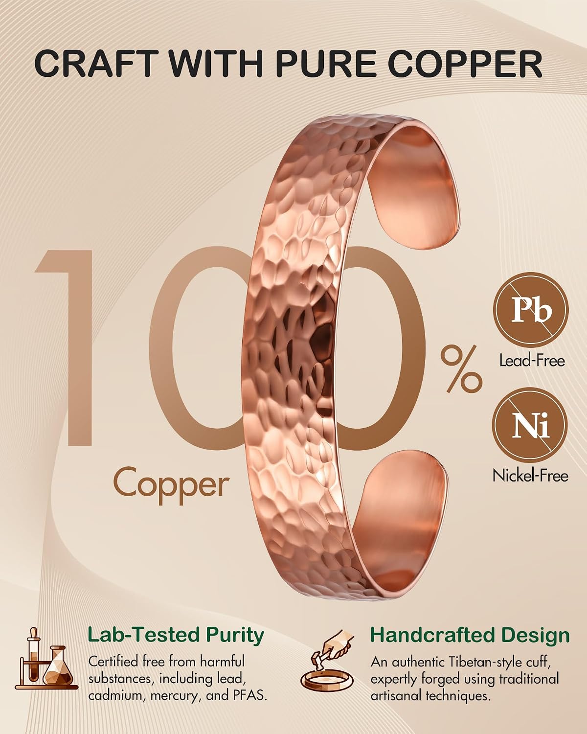Feraco Copper Bracelet for Men & Women, 100% Solid Pure Copper Cuff Bangle