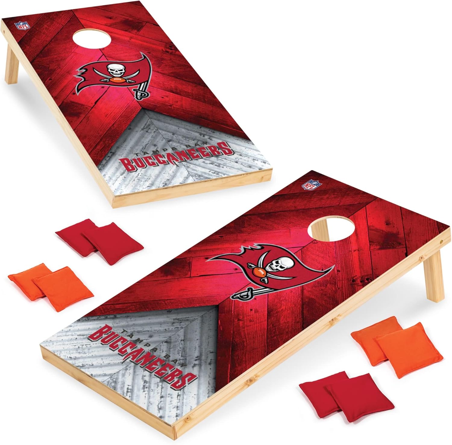 Wild Sports NFL Tampa Bay Buccaneers 2' x 4' Regulation Size Solid Wood Cornhole Set with Direct Print HD Team Graphics