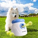 Pet Prime Lanceur automatique de balle pour chien pour gros chiens Lanceur de balle de chien à l'intérieur de la machine Interactive Dog Toy Distance réglable 10-40ft - Inclus 6 PCS 2.5” Balles de tennis et un sifflement de chien