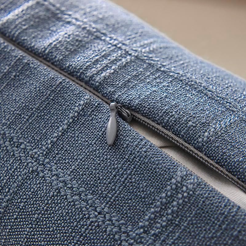 Decorative Linen Check Throw Pillow Covers Neutral Farmhouse Vintage Cushion Covers Modern Coastal Boho Home Decor for Sofa Couch Bedroom Living Room Living Room,2-Piece Set 20×20 Inch Blue