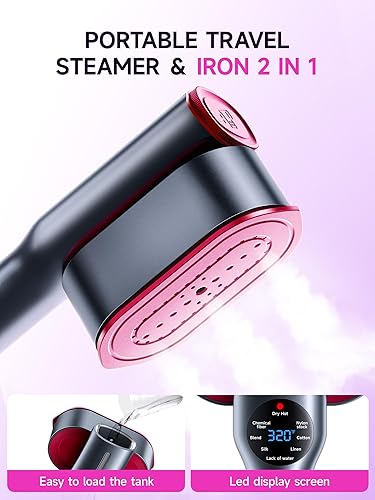 Miniatura 4 de DRFLASH Plancha y vaporizador 2 en 1 para ropa, calentamiento rápido en 15s, vaporizador portátil de 1200W, tamaño para viajes con gran panel de