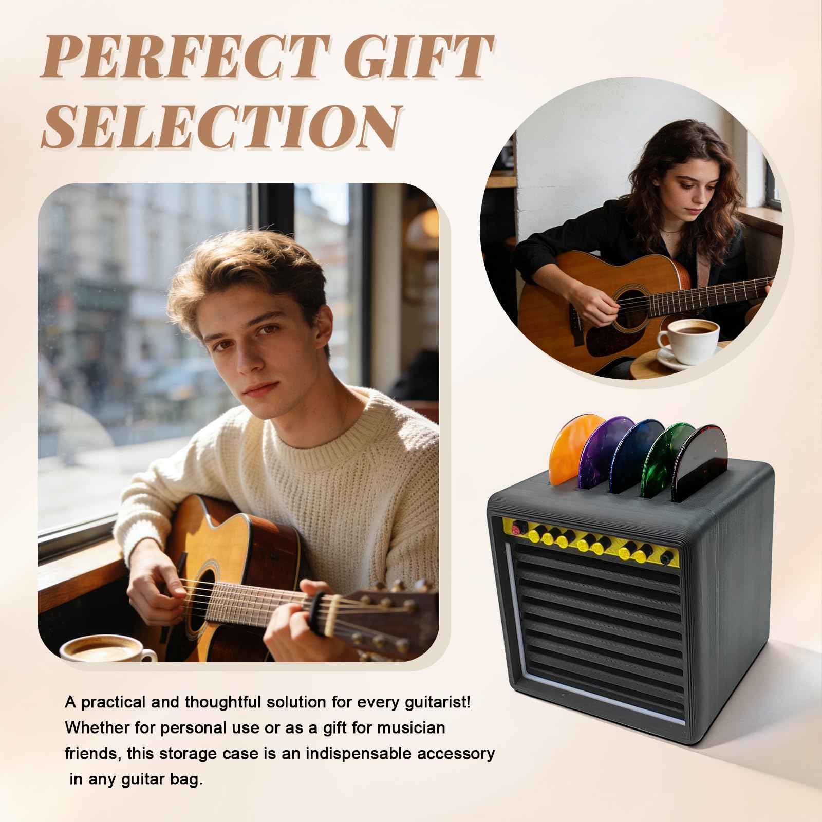Boite Mediator Guitare avec 5 Mediators, Mini Accessoire Guitare en PLA Imprimé en 3D, Guitar Accessoires Set de Rangement pour Médiators Destiné aux Guitaristes et Mélomanes(Noir)