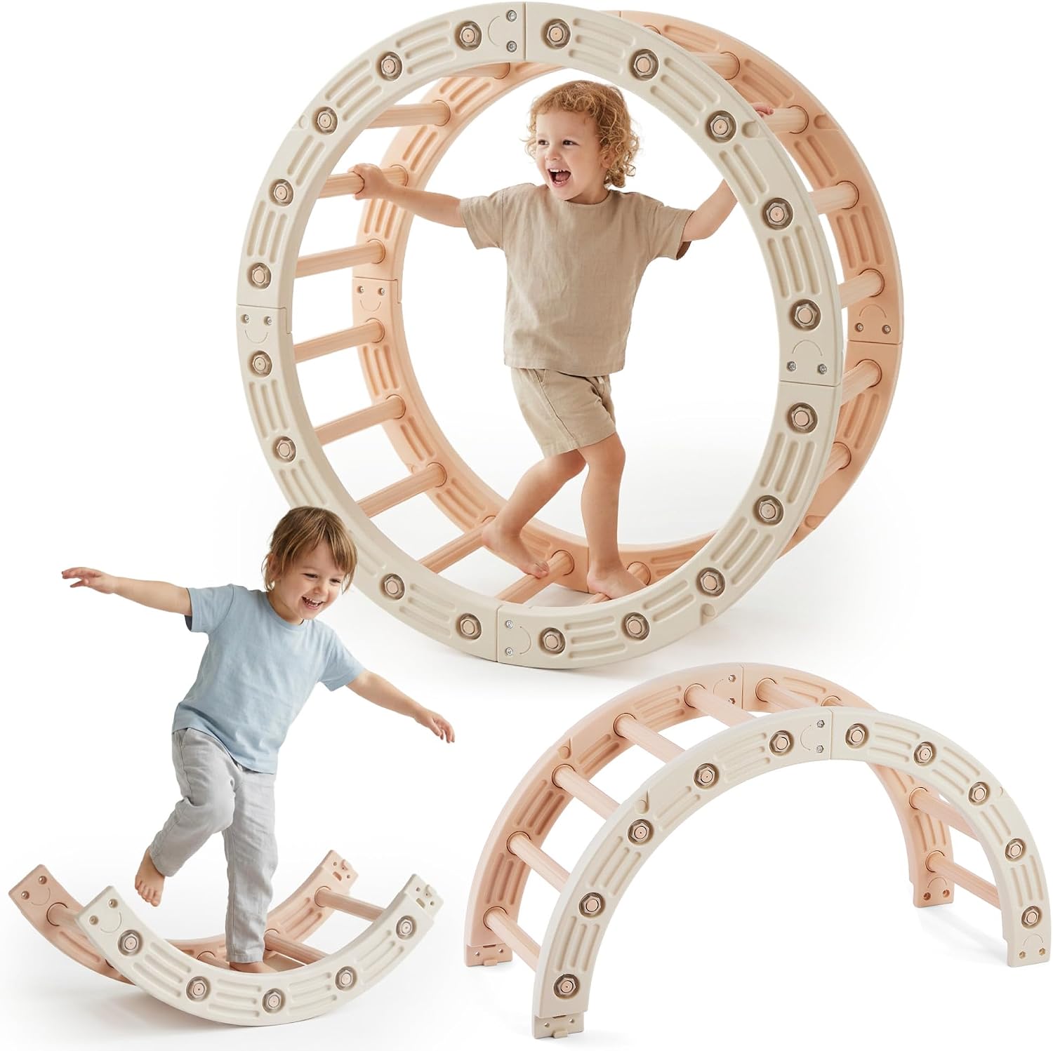 HyperMotion Bujak Gimnastyczny 4w1 Modułowy HDPE 110 cm Modułowy bujak 4w1 rozwija równowagę koordynację i kreatywność podczas aktywnej zabawy w domu oraz sali zabaw.