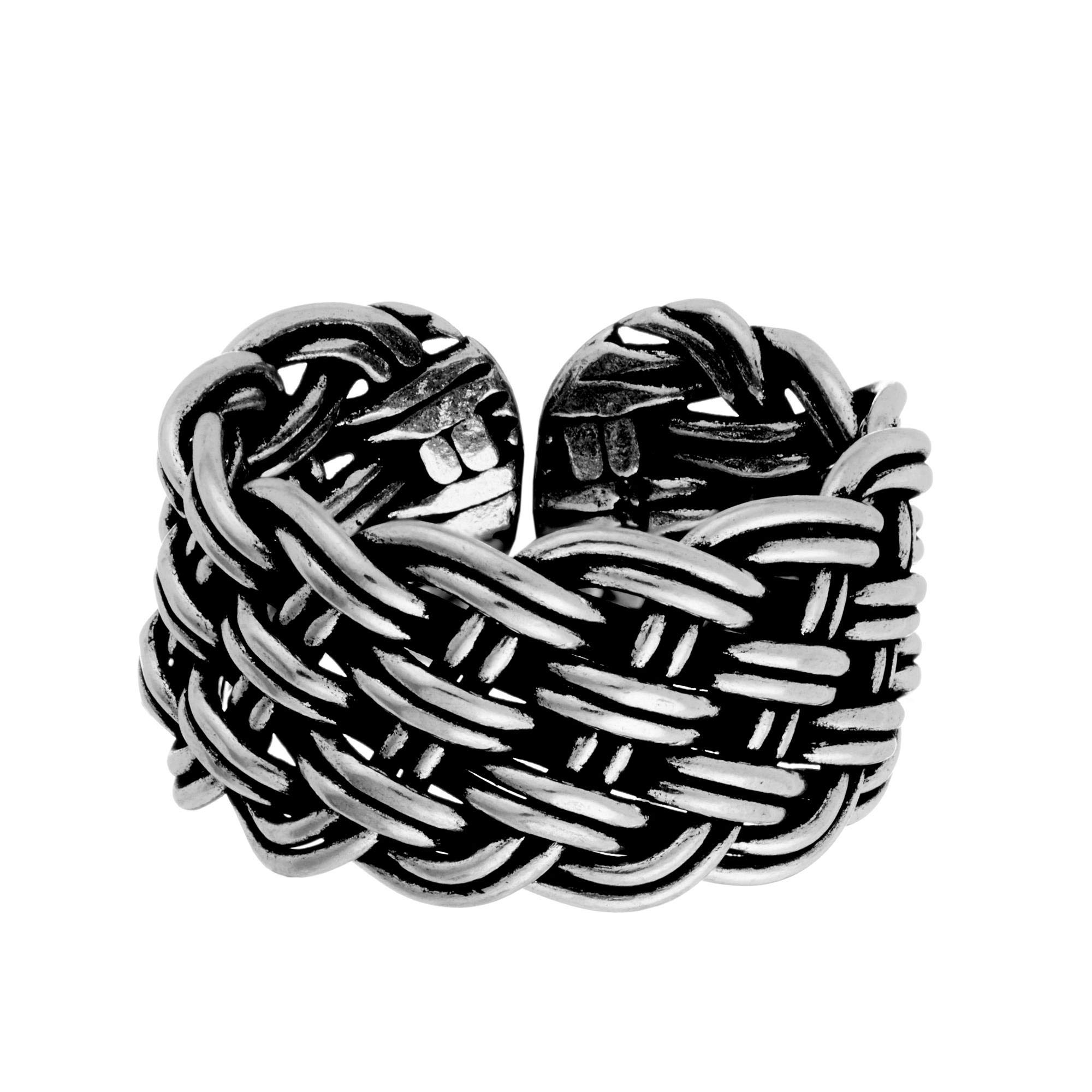 Silverly Anello in Argento Sterling con Motivo a Intreccio a Cestino per Donna | Anello Aperto a Fascia Larga Intrecciata in Argento 925 per Uomo | Design Rustico Strutturato | Gioielli Boho Statement