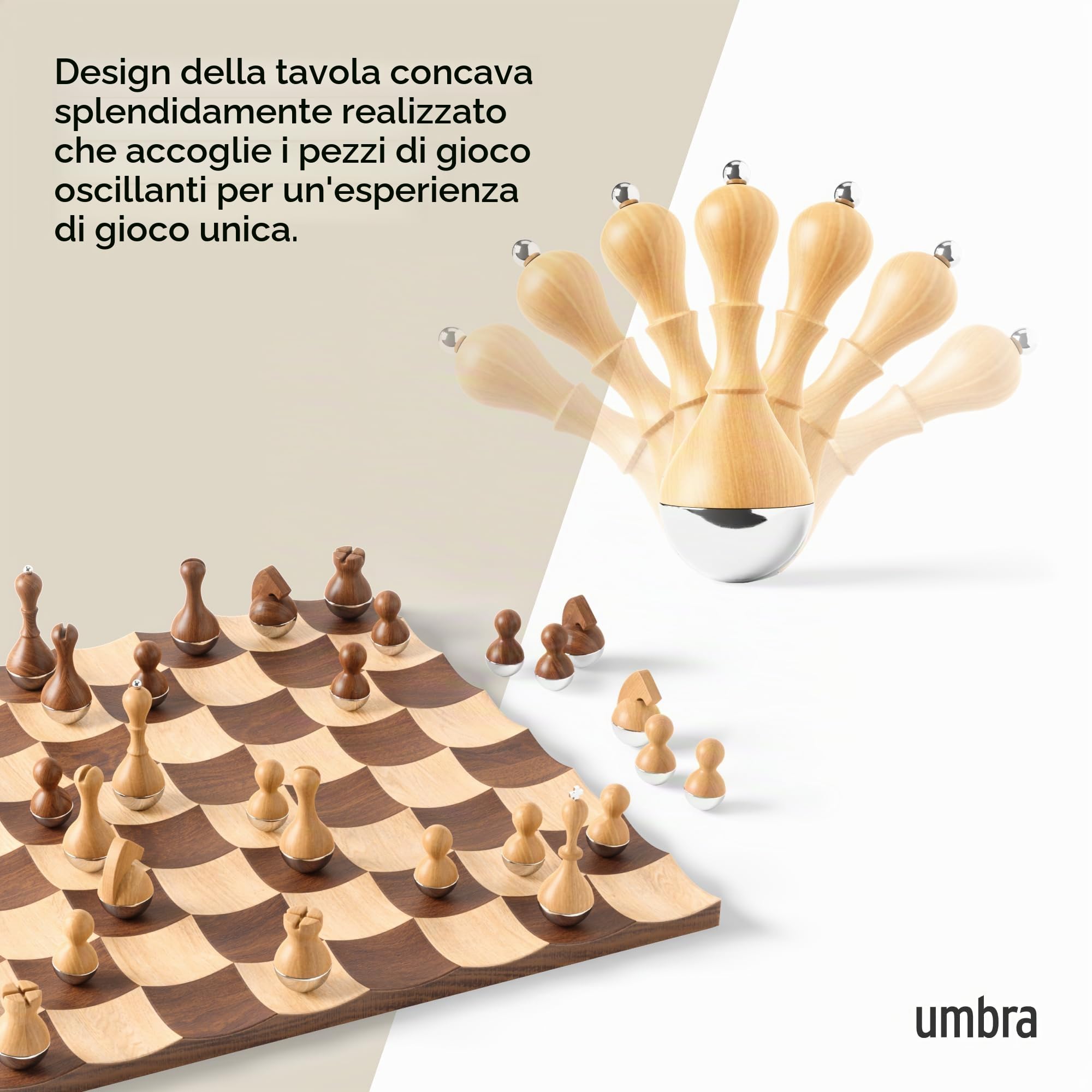 Umbra Wobble Set di scacchi, Faggio, Noce