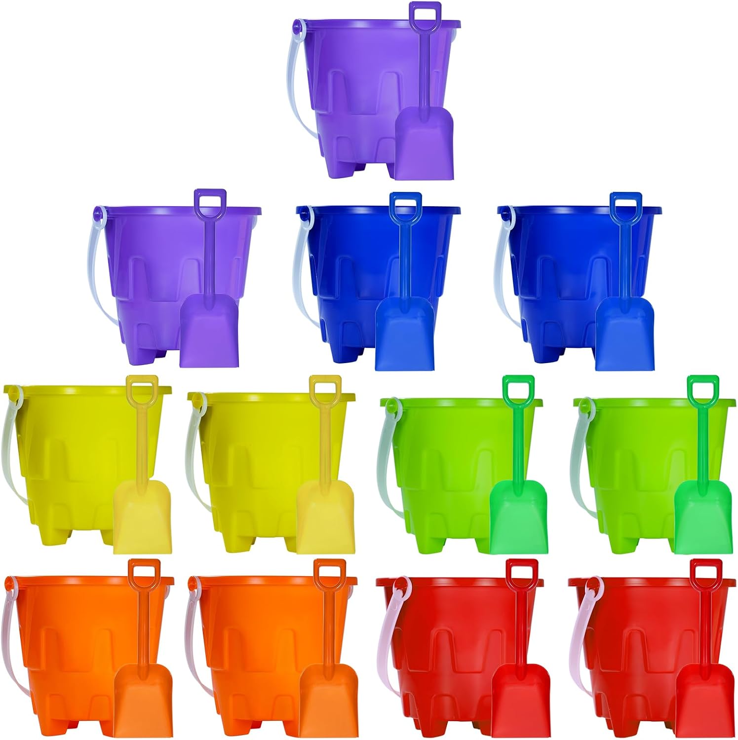 5 Inch Sand Castles Beach Buckets and Shovel Set,Sand Bucket Water Bucket for Beach Fun Great Summer Party Accessory（24 Shovels and 24 Pail Buckets）