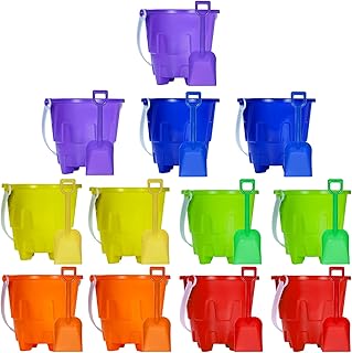 5.63 Inch Sand Castles Beach Buckets and Shovel Set,Sand Bucket Water Bucket for Beach Fun Great Summer Party Accessory（12 Shovels and 12 Pail Buckets）