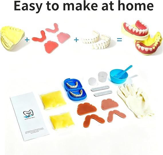 DENTUREWAY DIY Denture Kit with Impression (2 Sets of False Teeth), Partial Denture Solution, Nature, Small