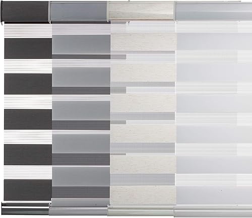 Changshade RBS34WT72A - Persiana enrollable sin cordones estilo cebra con cajón, dos capas de malla y tela opaca para el día y la noche, 34 pulgadas
