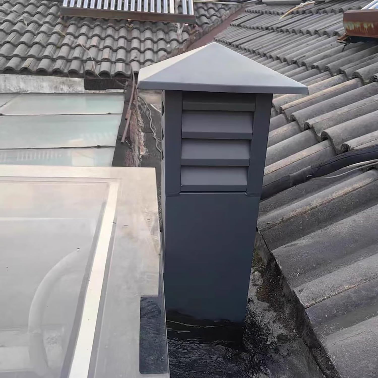 Roof Ventilation Rain Cover Pipe Cap Trachea Pipeline Square Roof Cap Chimney Cap Roof Ventilation Caps Protection Against Animals and Dirt Size: 25 x 25