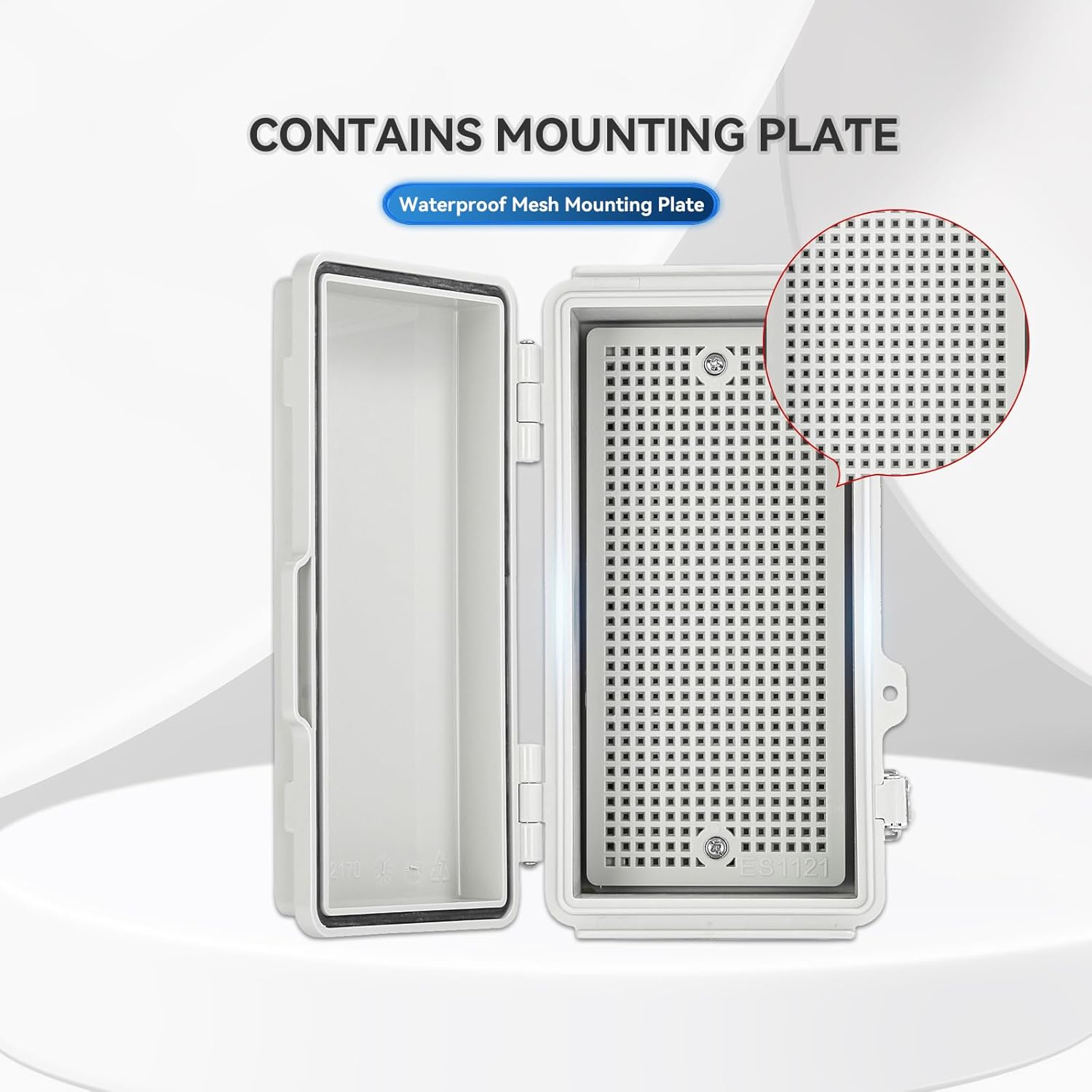 Mollom Outdoor Junction Box for Electrical Project Waterproof IP67 with Hinged Grey Cover, Stainless Steel Latch, Mounting Plate, and Wall Brackets(210x110x70mm | 8.3x4.3x2.8In)