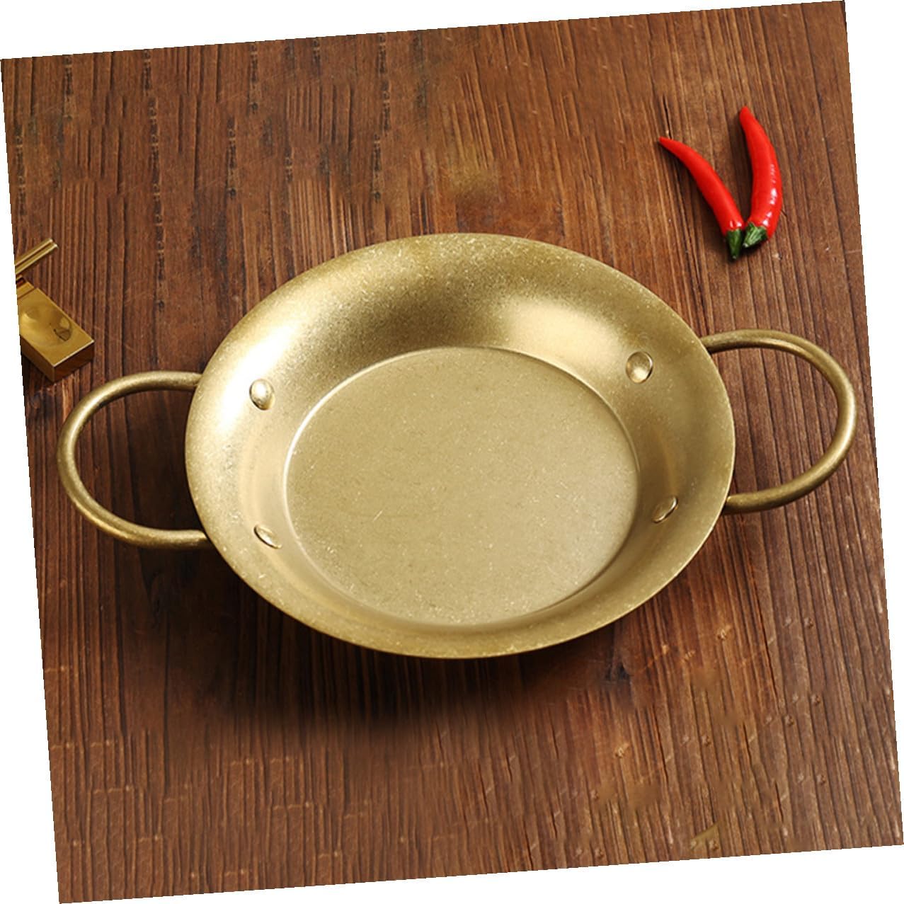 Stainless Steel Spanish Paella Pan with Double Handles 20.5cm round Flat Bottom Rice Cooking Pan for Home and Restaurant Use Vintage Gold