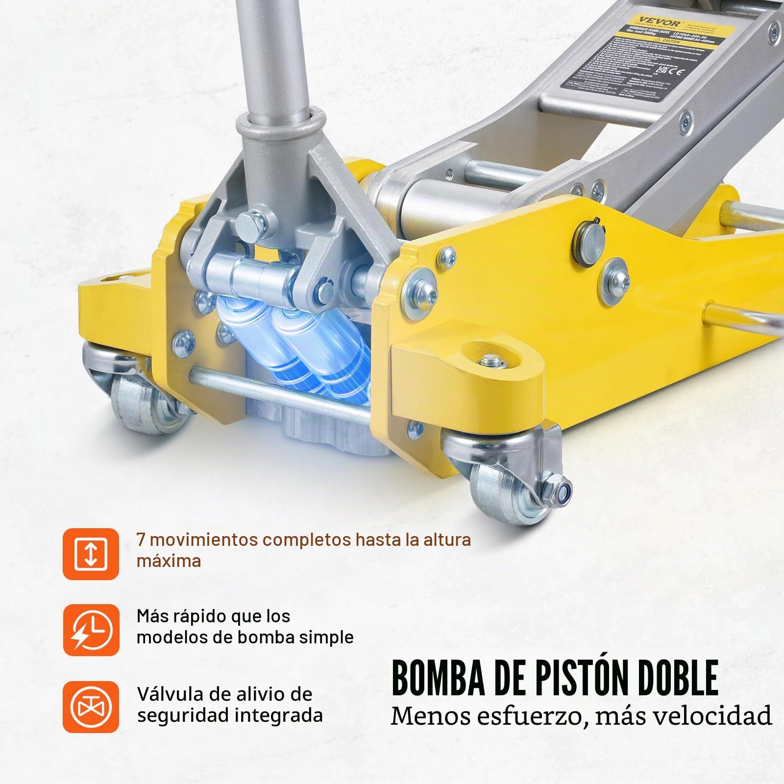 VEVOR Gato hidráulico de Piso de Perfil bajo de 3 toneladas (6600 LB), de Aluminio Resistente, para Carreras, para automóvil, con Bomba de elevación rápida de Doble pistón