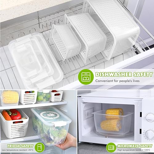 Miniatura 6 de LUXEAR Contenedores para productos para refrigerador, juego de 3 recipientes de frutas con colador extraíble, recipientes sin BPA con tapas, aptos