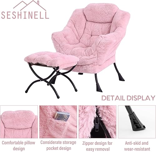 Miniatura 6 de Silla perezosa con otomana, moderna silla de acento con reposabrazos, silla de lectura y reposapiés plegable para sala de estar, dormitorio,