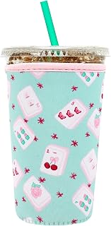 Insulated Neoprene Cup Sleeve for Iced Coffee & Cold Soda – Reusable & Sweatproof, Keeps Drinks Cold Longer, Coffee Coolie for Hot & Iced Drinks (Mahjong, Medium: 22-24oz)