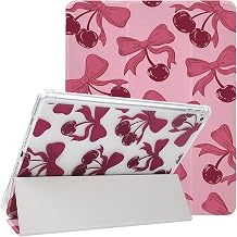 Lovmooful Compatible for iPad 5/6 9.7-Inch,2018/2017 Model,6th/5th Generation Case with Pencil Holder Cute Bowknot Cherry Soft TPU Trifold Stand Protective-Pink