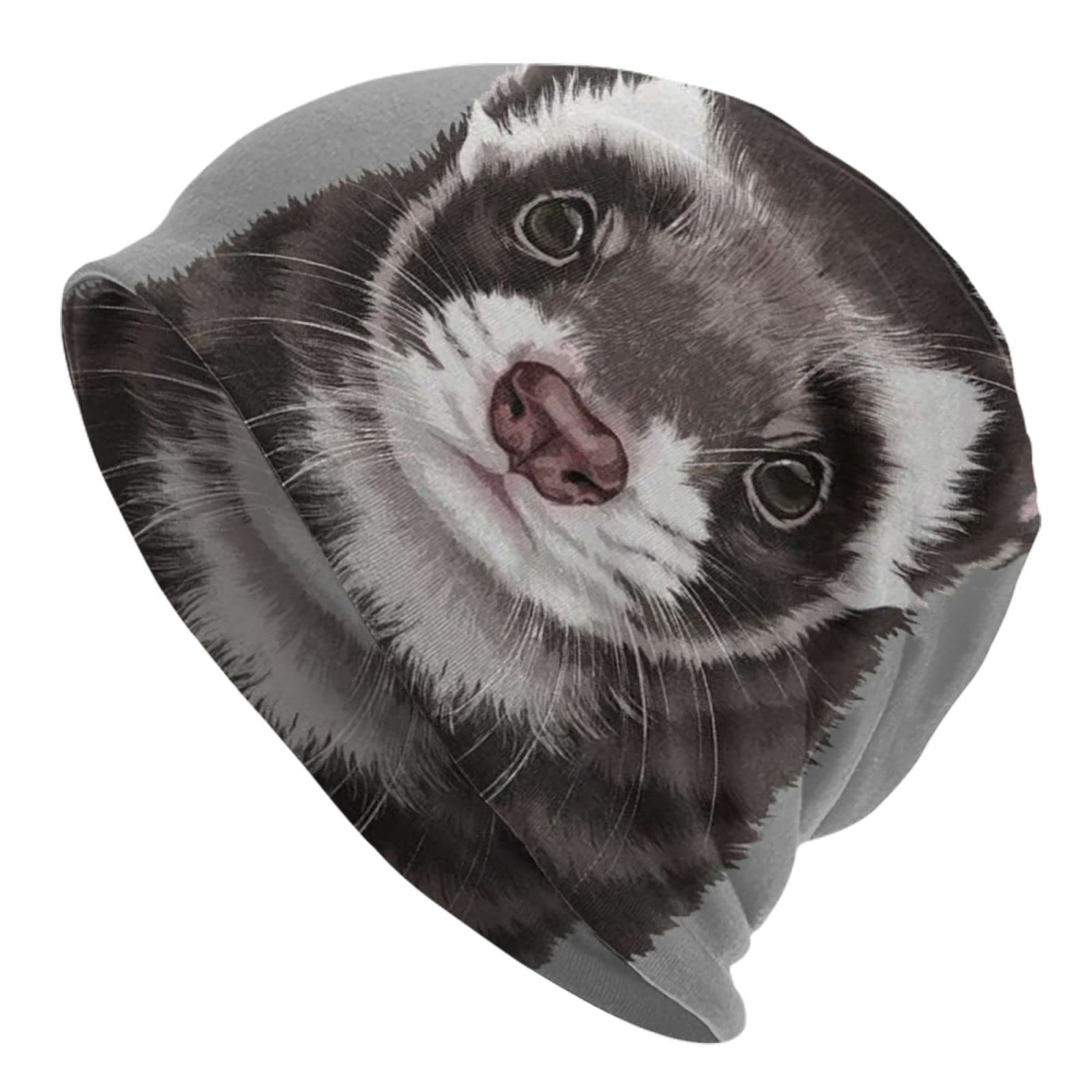 Gqwjksz Unisex As Pic93 Winter Warm Knit Hats Soft Slouchy Skull Cap Cute Animal Ferret Pet Retro Beanie Hat For Men And Women