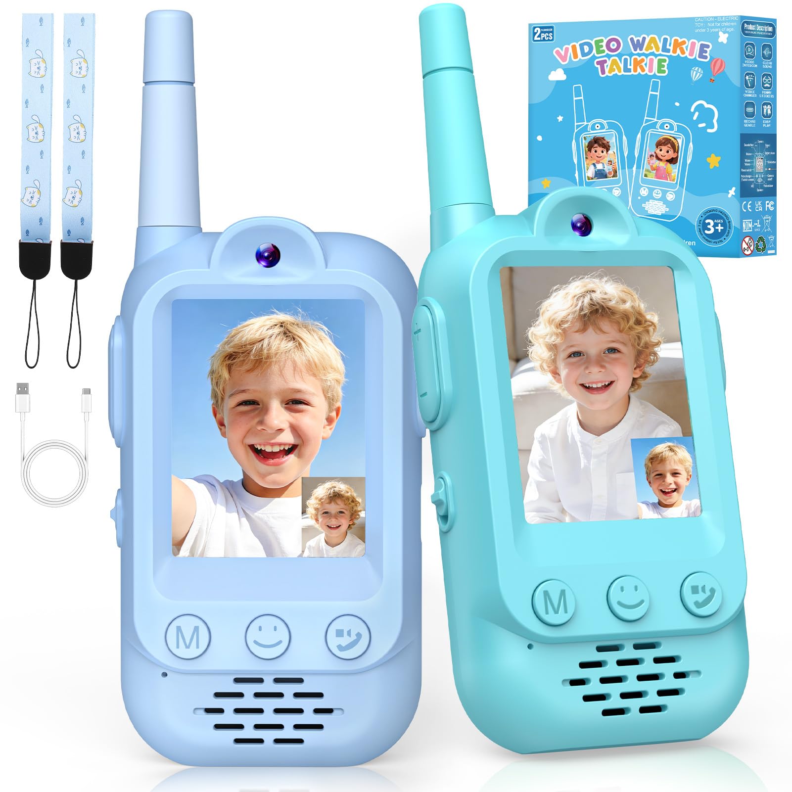 Video Walkie Talkie Kinder Aufladbar, Spielzeug ab 3 4 5 6 7 8 Jahre Junge Geschenk Junge 3-12 Jahre Walkie Talkie mit Kamera Ostergeschenke Kinder Geschenke Jungs Woki Toki Outdoor Spiele 3-8 Jahren