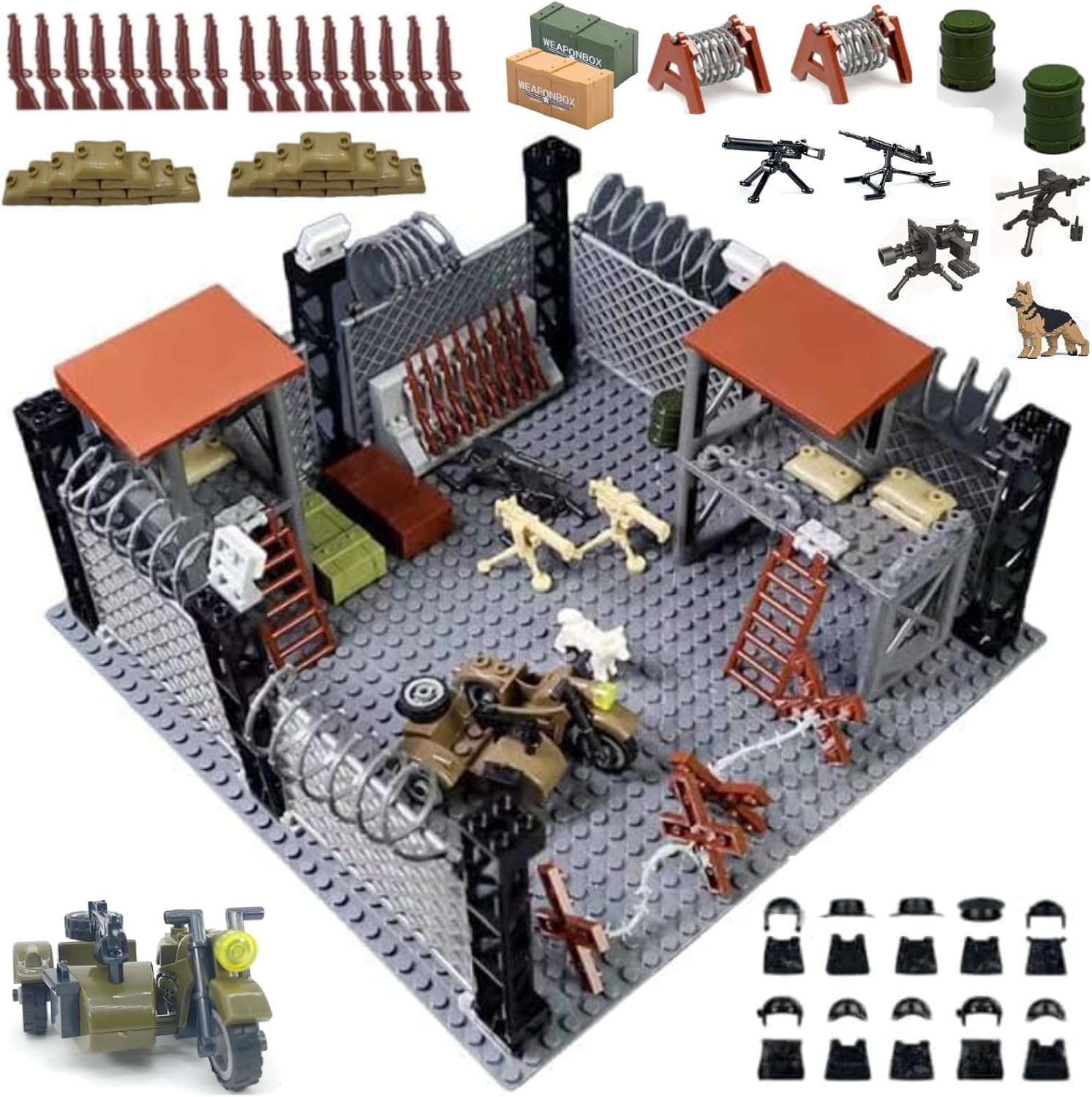 ELEFOCUS WW2 Military Base Building Set, Custom Miniguns, SWAT Gear, and Army Weapons Pack,Witch 10 Soldier Figures