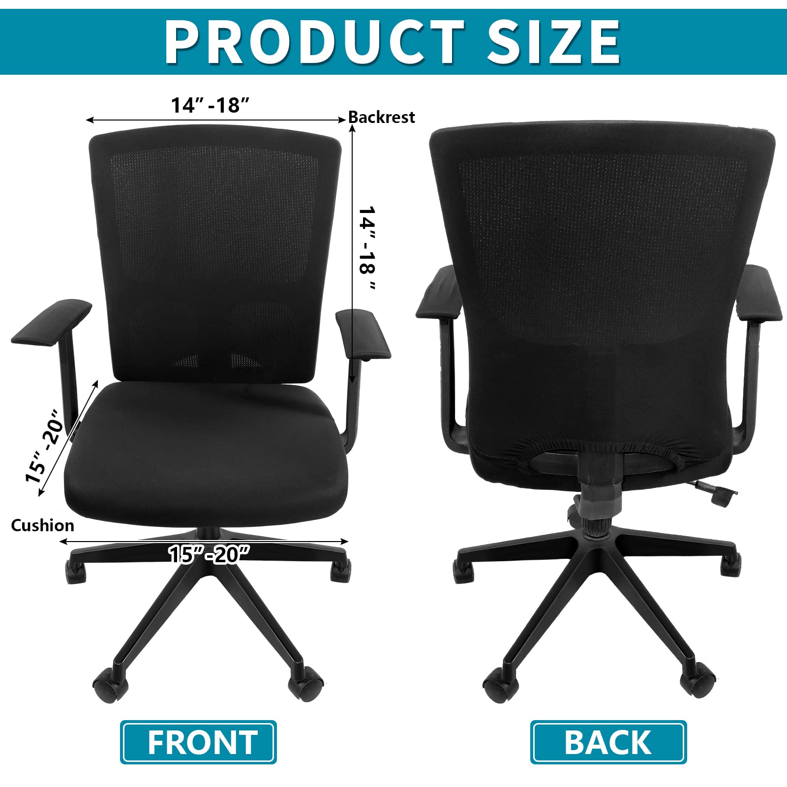 Tatuo Lot de 3 housses universelles amovibles et lavables pour chaises de bureau avec fermeture éclair pour dossier haut (taille L, noir