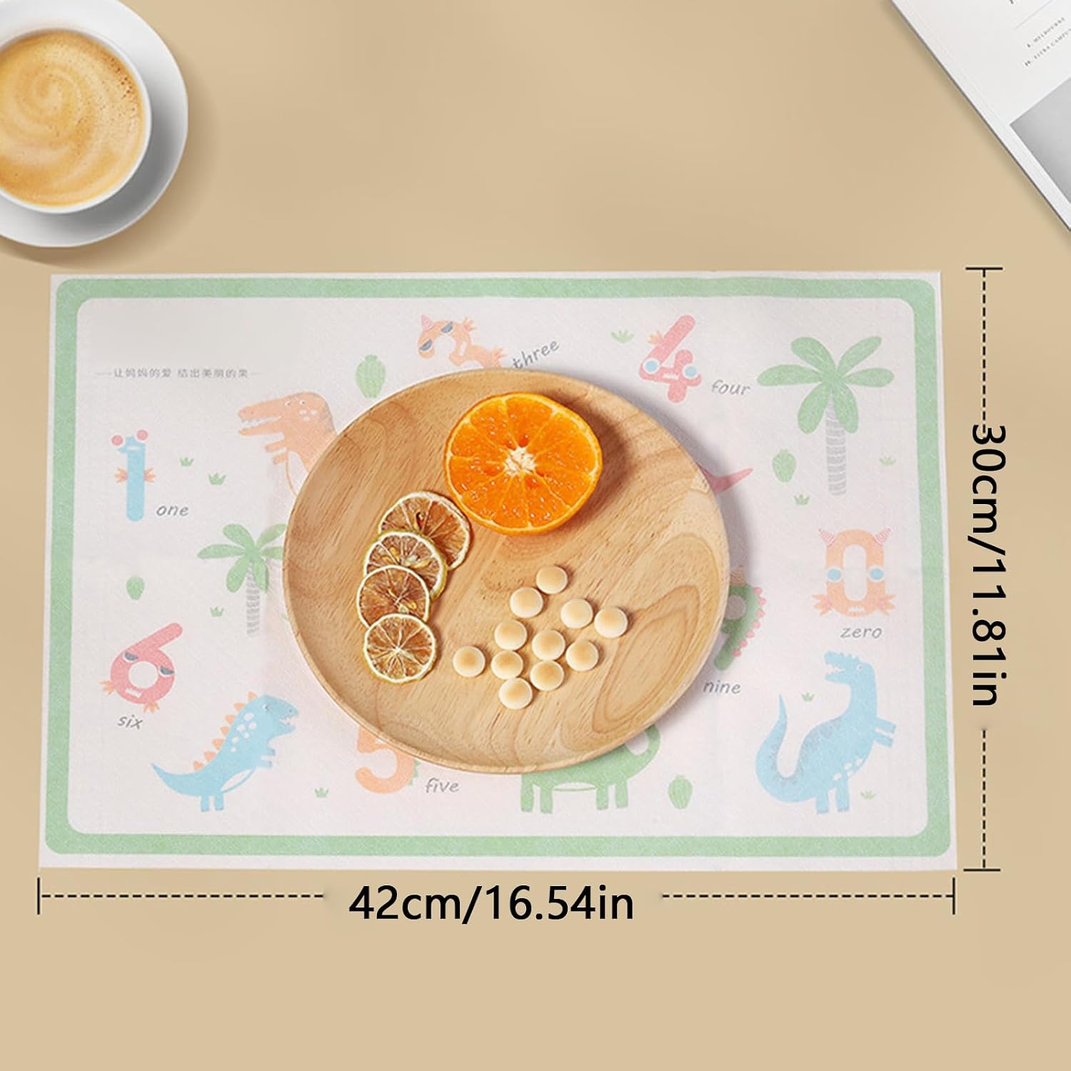 Table Mats Kids, Non Slip Dinosaur, Stain Proof Table Mats with 20 Pieces, Kids Placemat Set with Fun Design, Mealtime Mat, Children Activity for Restaurant Travel Eating Snack Kitchen Home Use