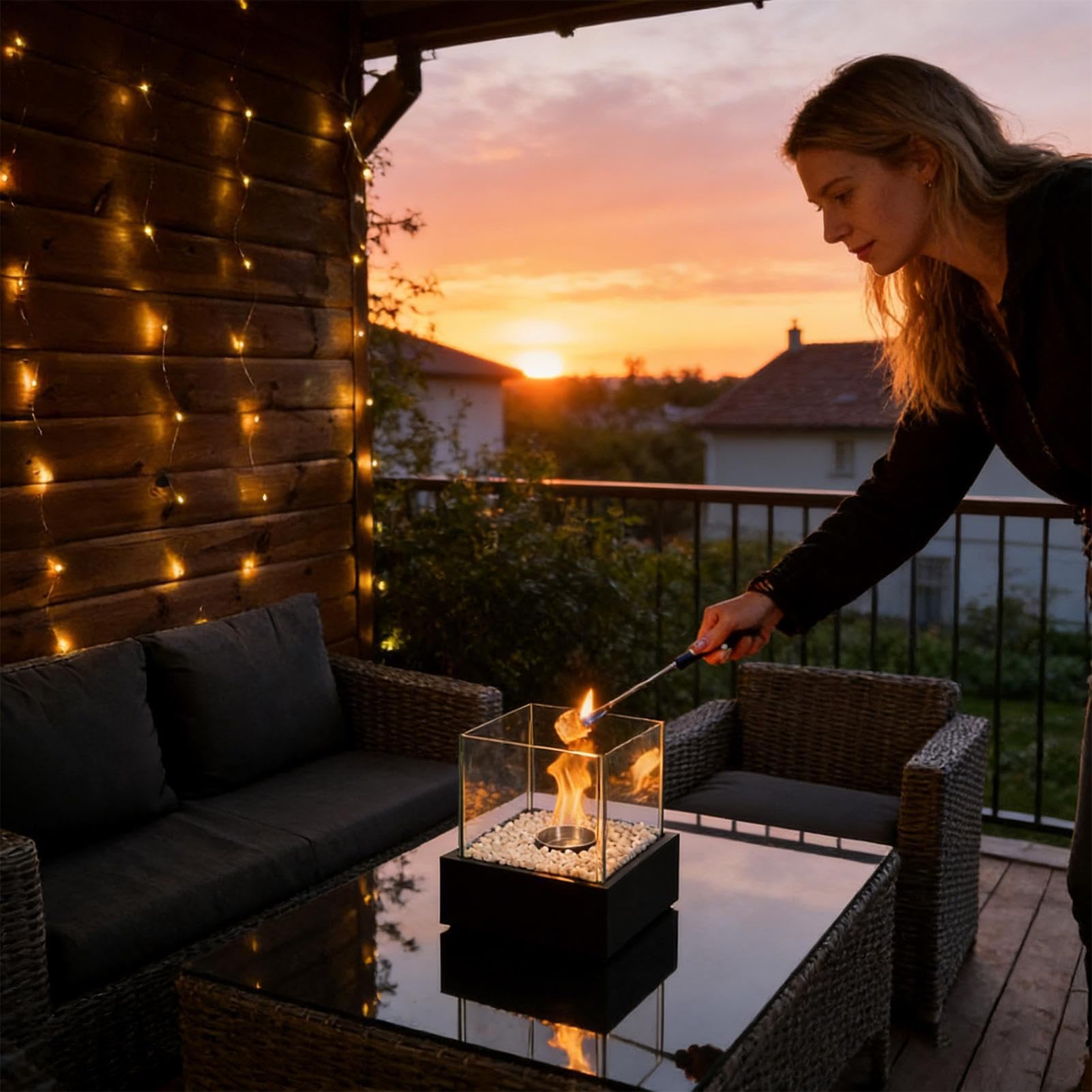 Tischfeuerstelle,Quadratische und kompakte Ethanol Feuergrube | Ethanol Tischfeuerstelle - für Camping Garten Zuhause Wohnzimmer Nachttisch Balkon Schlafzimmer Geburtstag und Einweihungsfeier