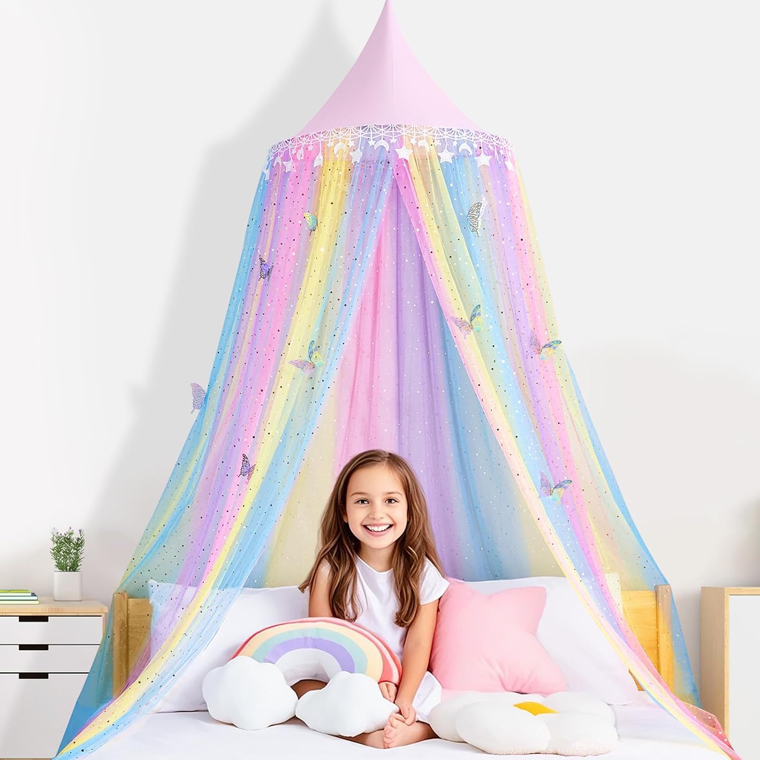 STAOLENE Rainbow Bed Canopy for Girls Room with Butterfly — free download