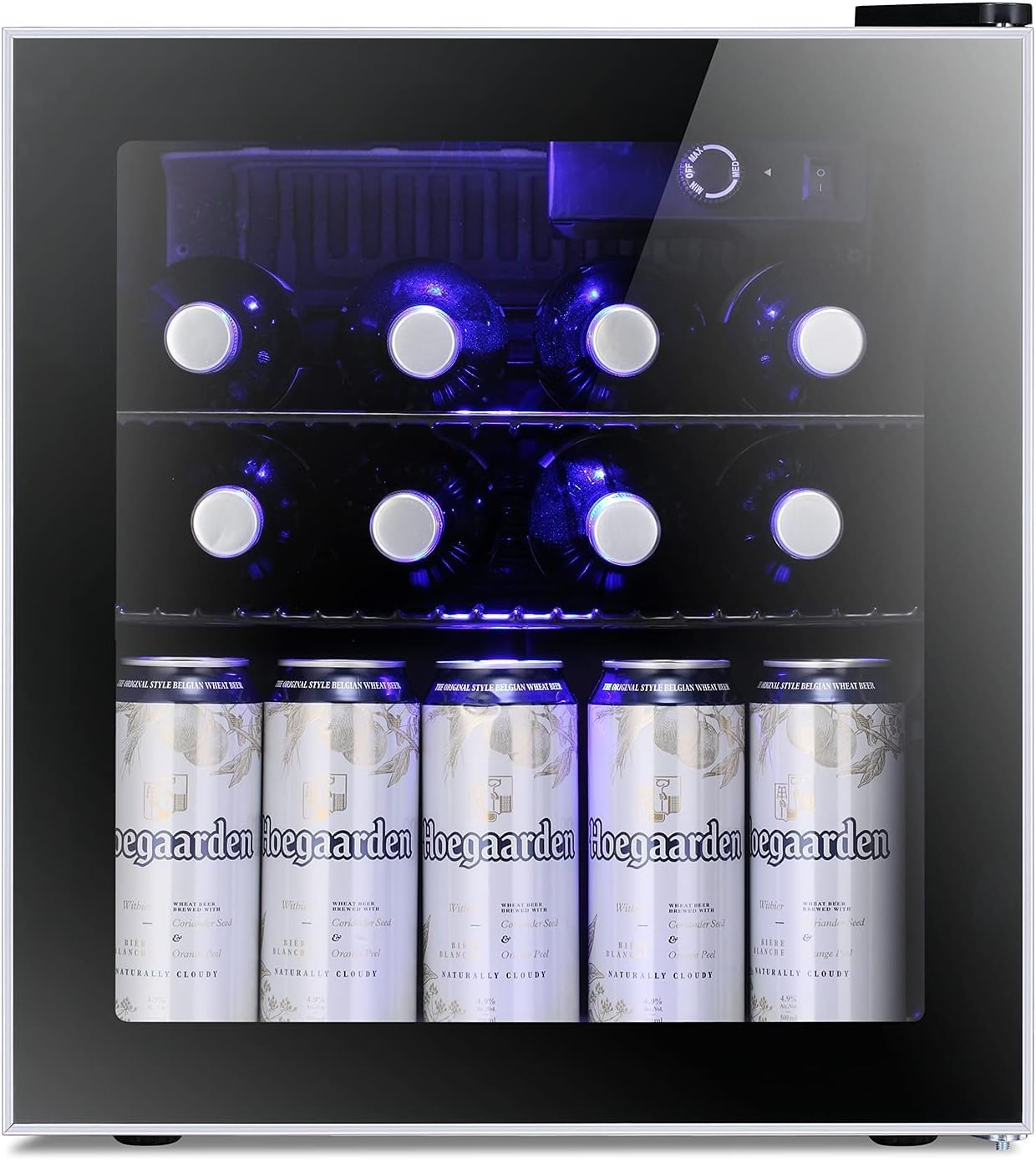 Antarctic Star 12 Bottle 48 Can Wine Cooler/Cabinet Beverage Refrigerator Mini Fridge Low Noise Clear Glass Door Counter Top Cellar for Beer Soda Bar 1.3 cu.ft Black