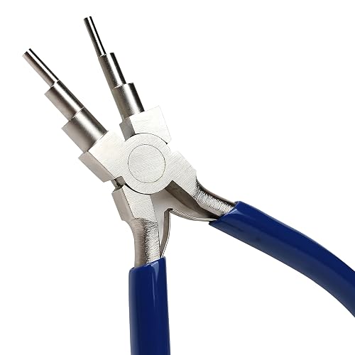 6 In 1 Wire Bending Pliers With Non-Slip Handle, Bail Looping Forming Pliers for Jewelry Making for 2mm - 9mm Loops,Hooks and Jump Rings, Heavy Duty Forming Bends, Wire Wrapping German Stainless