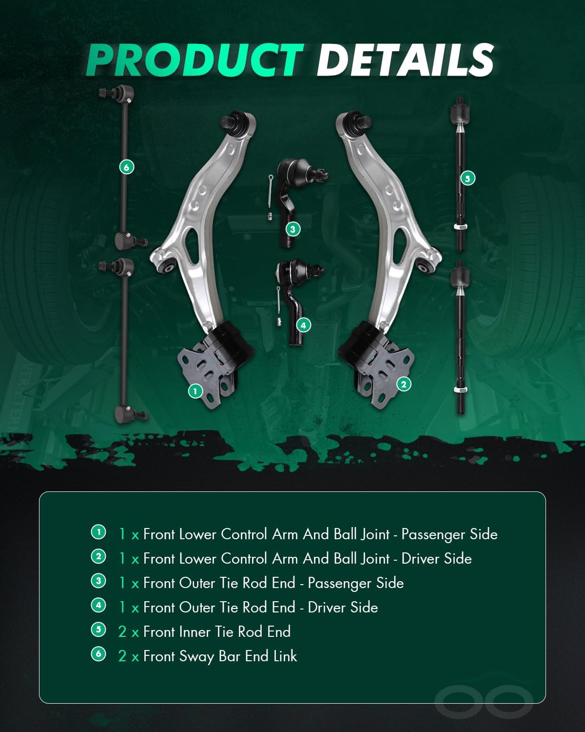 SCITOO 8pcs Front Lower Control Arm And Ball Joint Suspension Kit fit 2012-2016 for Ford C-Max for Ford Focus with Outer Inner Tie Rod End Sway Bar Link