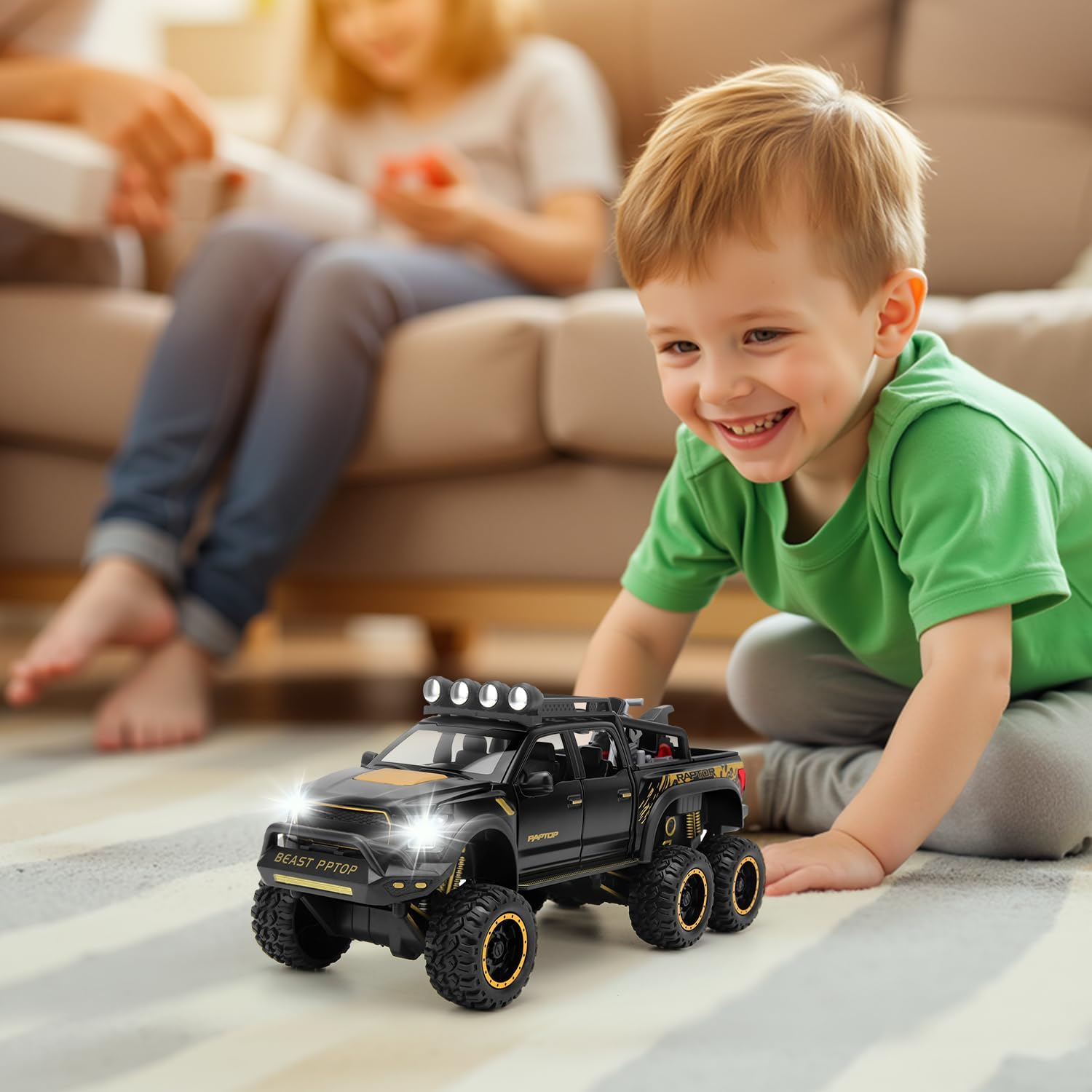 Toy Trucks Pickup for Boys 4-7 Metal Diecast Truck Toys with Sound and Light for Kids 3-5, Pull Back Toys for Ages 8-13 Old Gifts