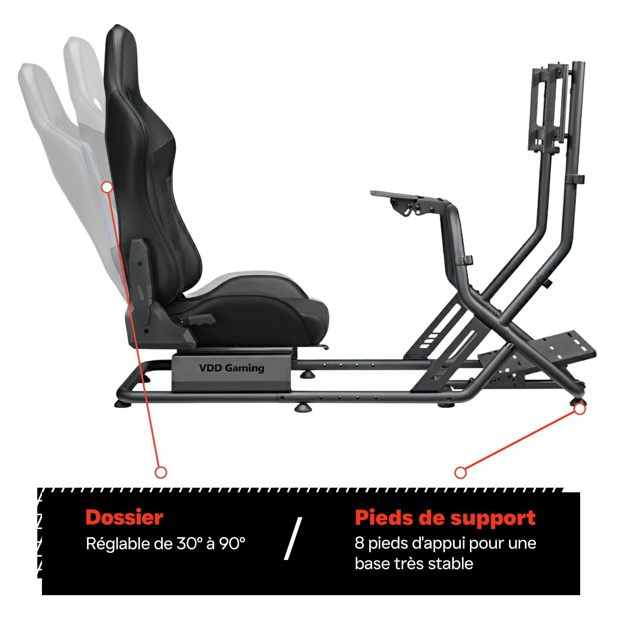 VDD - Simulateur de cockpit avec siège baquet - entièrement réglable – siège baquet