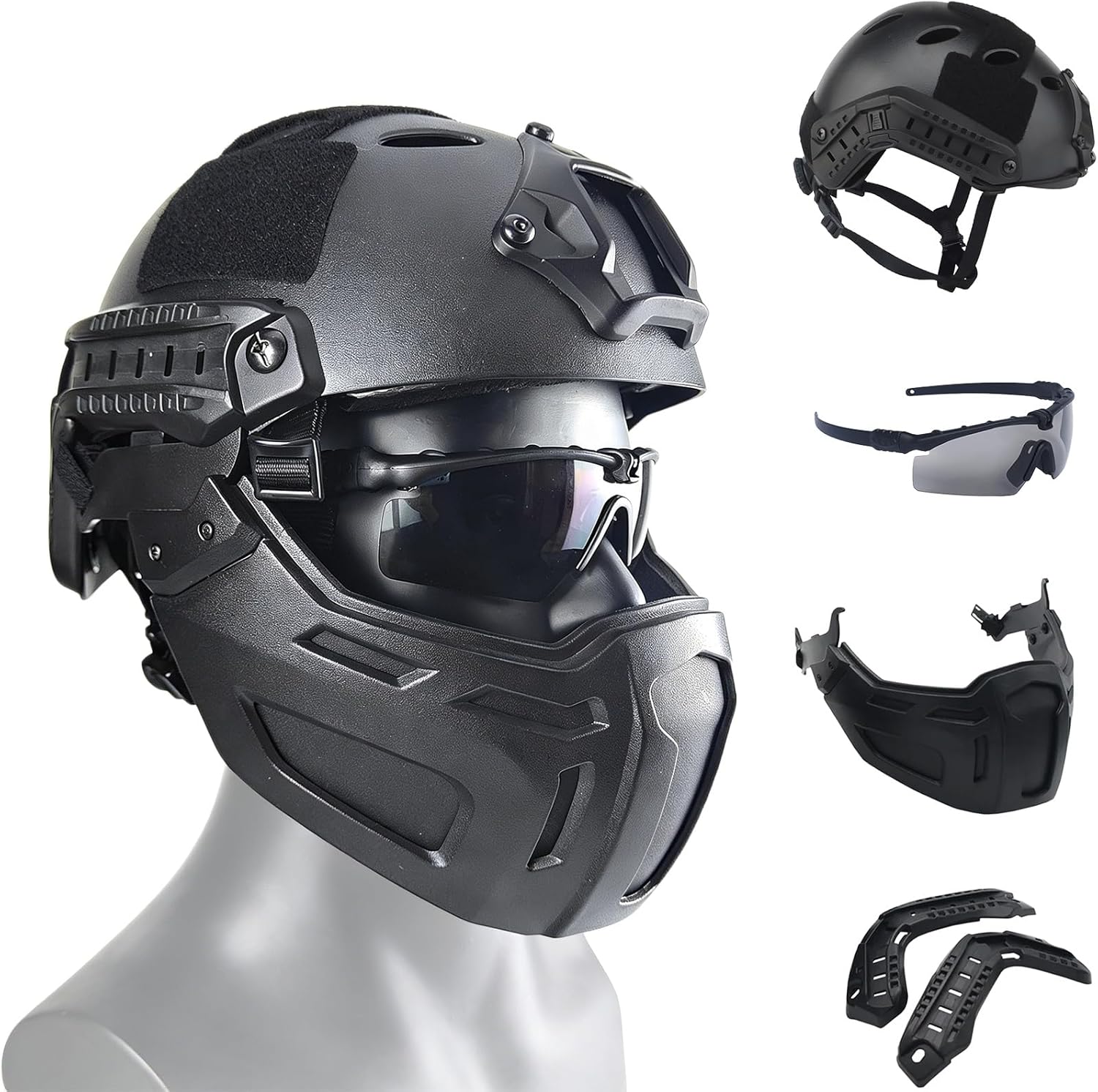 Tactical Airsoft Helmet with Goggles Set - Face Protection for Paintball Airsoft& Outdoor Adjustable Bump Helmet