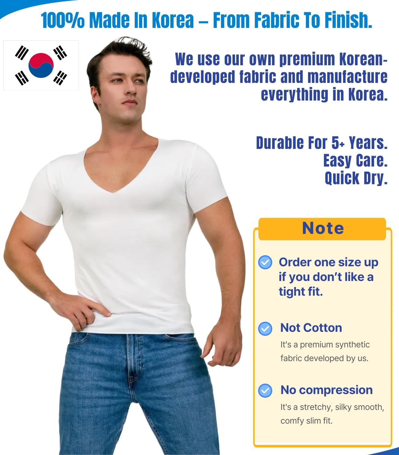 Deep V Neck Undershirts for Men-Sweatproof White V-Neck Short Sleeve Mens Tshirt-Men's Size to XL XXL Tall Big 3xlt