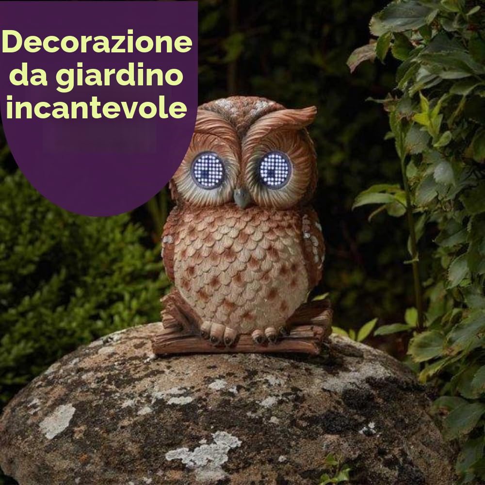 Garden Mile Decorazione da giardino a forma di gufo solare, grande statuetta impermeabile con LED ad energia solare, statua che illumina gli occhi, per regali di giardinaggio unici, decorazione per