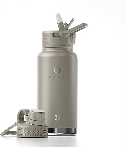 Miniatura 71 de IDEUS Botella de agua aislada de acero inoxidable con 2 tapas a prueba de fugas, termo para senderismo y ciclismo, 24 onzas, amarillo brillante