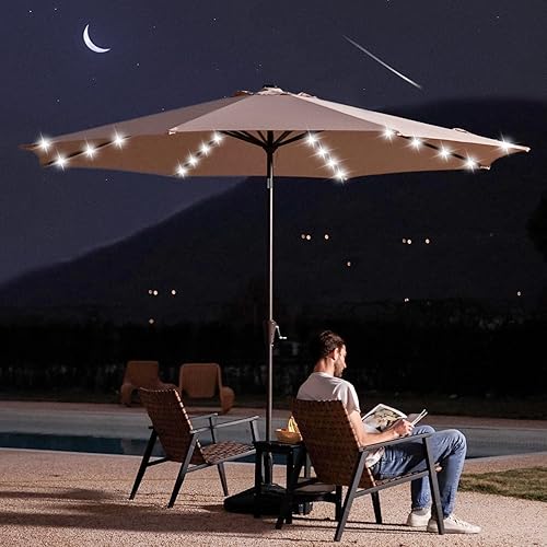 Miniatura 5 de JEAREY Sombrilla de patio mejorada de 10 pies, sombrilla solar para exteriores, sombrilla de mesa inclinable para piscina (beige)